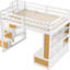 Lit mezzanine double blanc et naturel avec bureau, tablettes, tiroirs de rangement - Glamour