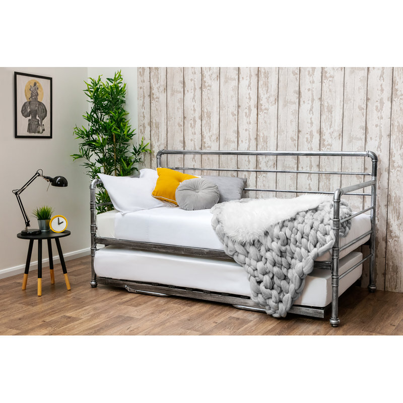 Irasburg Metal Daybed with Trundle, Silver, 12cm Single Memory Foam, 12cm Memory Foam