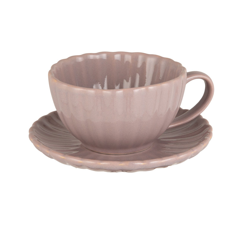 Tasse en grès nervuré avec soucoupe en glacis réactif, Lavande