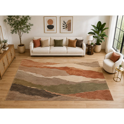 Tapis d'intérieur « ultra-fin » grand format (201 cm x 300 cm) à motifs de collines, doux et à poils courts, avec envers antidérapant en silicone, idéal pour le salon et la chambre, marron.