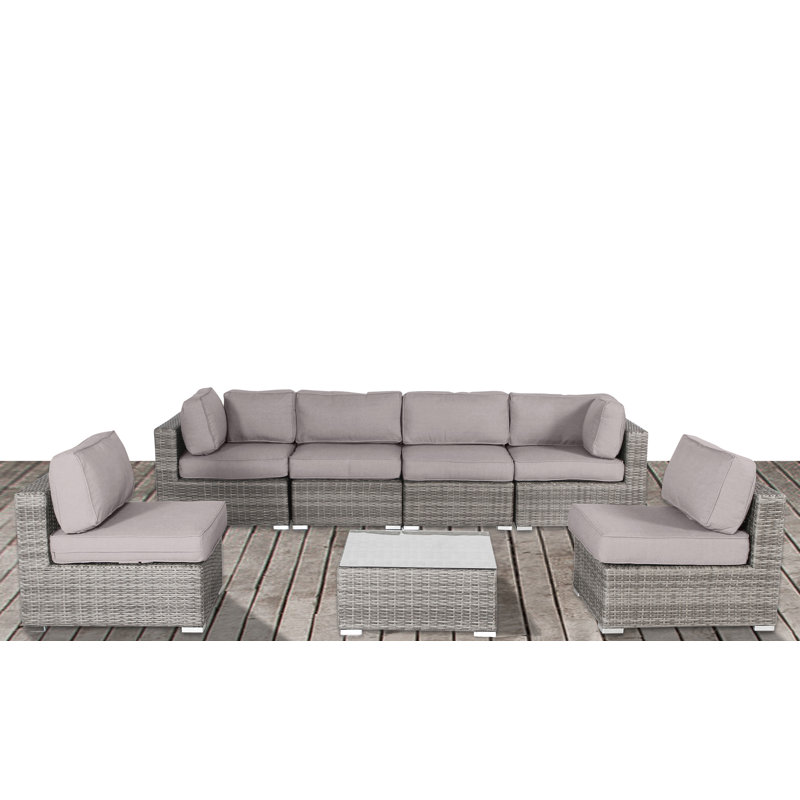 Euporie Wicker Fully Assembled 6 - Person Seating Group with Cushions, Sunbrella Taupe