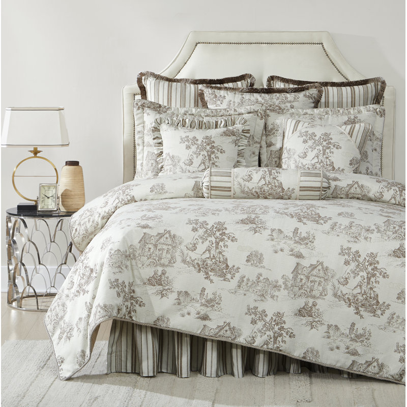 Austin Horn Classics Cosmopolitan Toile Gathered Bedskirt From Stripe Jacquard Pattern, Taupe, Queen