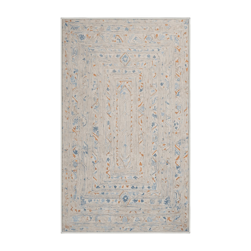 Machine Washable Beige Area Rug, Rectangle 7' x 10'