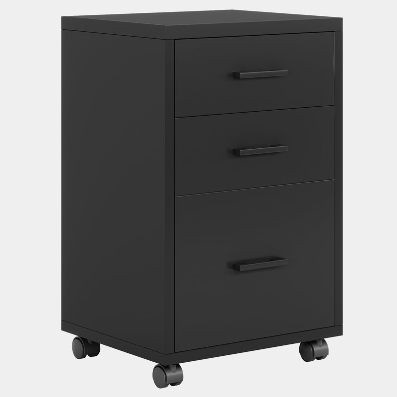 Modern 3-Drawer Rolling Vertical File Cabinet With Locking Casters,  Mobile Printer Stand For Home Office, Black