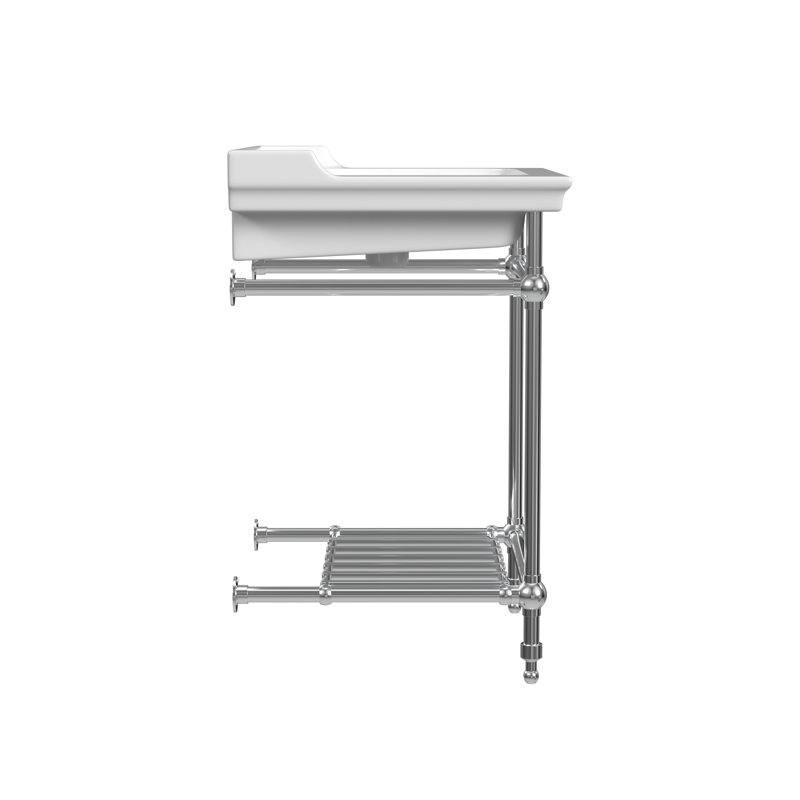 Gloss White Fireclay Rectangular Console Bathroom Sink with Overflow, Chrome, Single