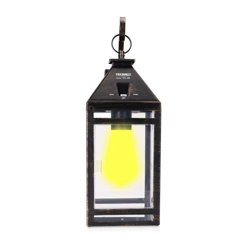 Black Solar LED Hanging Lantern with Wall Bracket