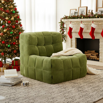 32.28″ Green Armless Bean Bag Chair Lounger Fireside Chair Mid Century Foam Chair, No Assembly Required, Limited Stock Available