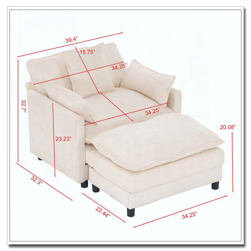 Fauteuil en chenille avec repose-pieds, Beige