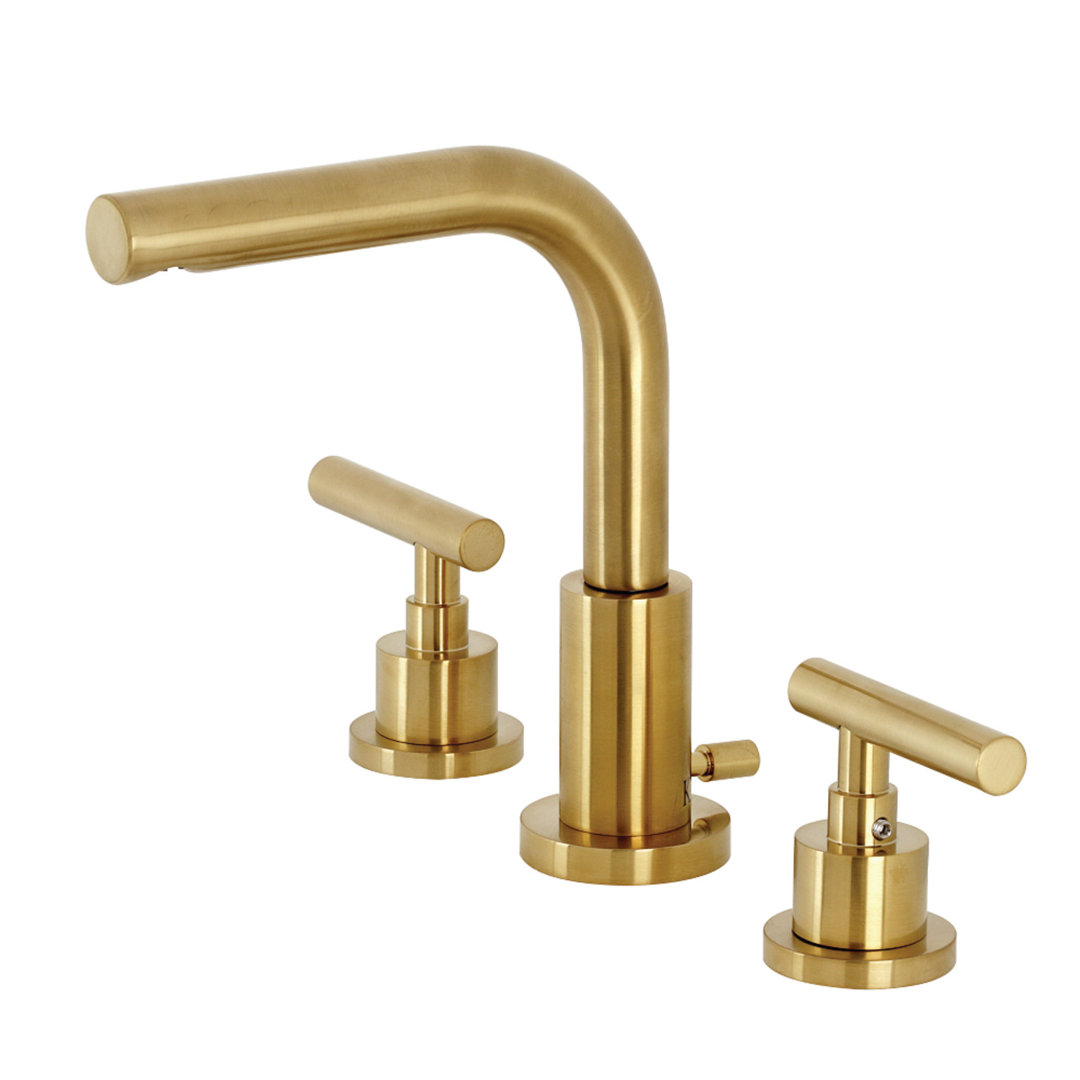 Kingston Brass Manhattan Two-Handle 3-Hole Deck Mount Widespread Bathroom Faucet with Brass Pop-Up Drain Kingston Brass 