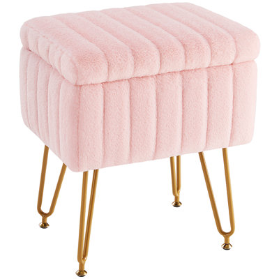 Modern Vanity Stool Chair with 4 Metal Legs and Storage, Multiuse Foot Rest for Makeup Room Bedroom by Mercer41