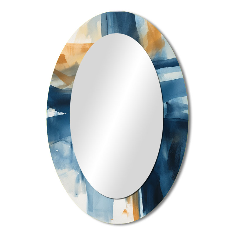 Miroir mural moderne bleu et doré Fusion VIII, 36 po x 24 po