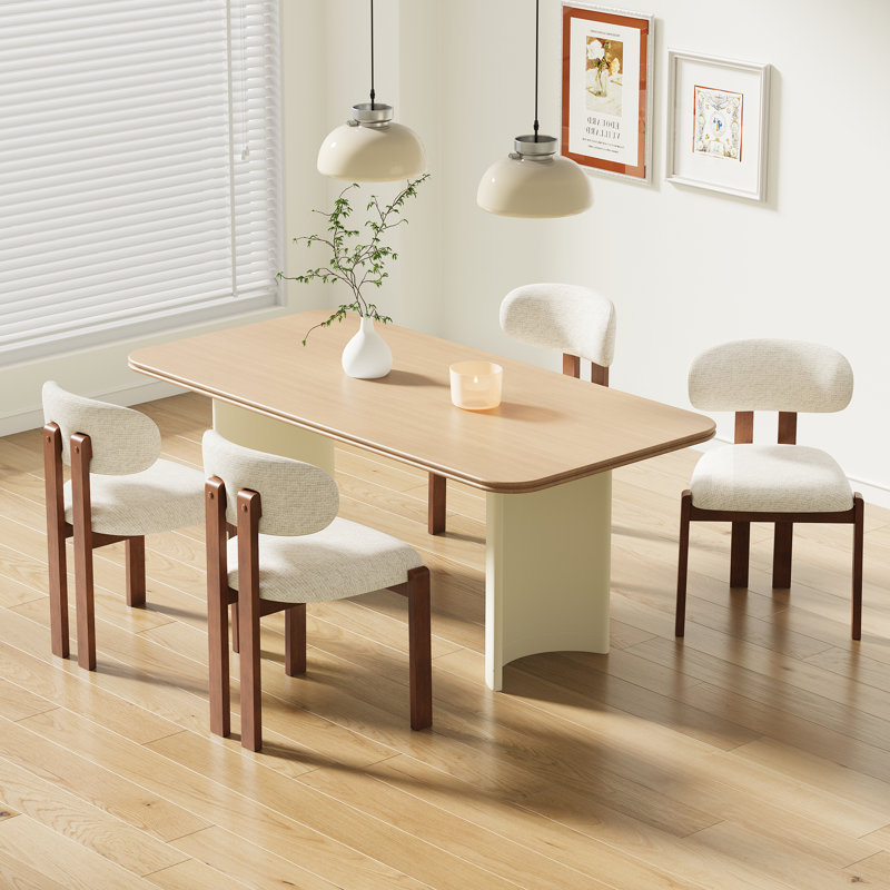 Chaise rembourrée en bois massif avec dossier ergonomique rembourré, Beige