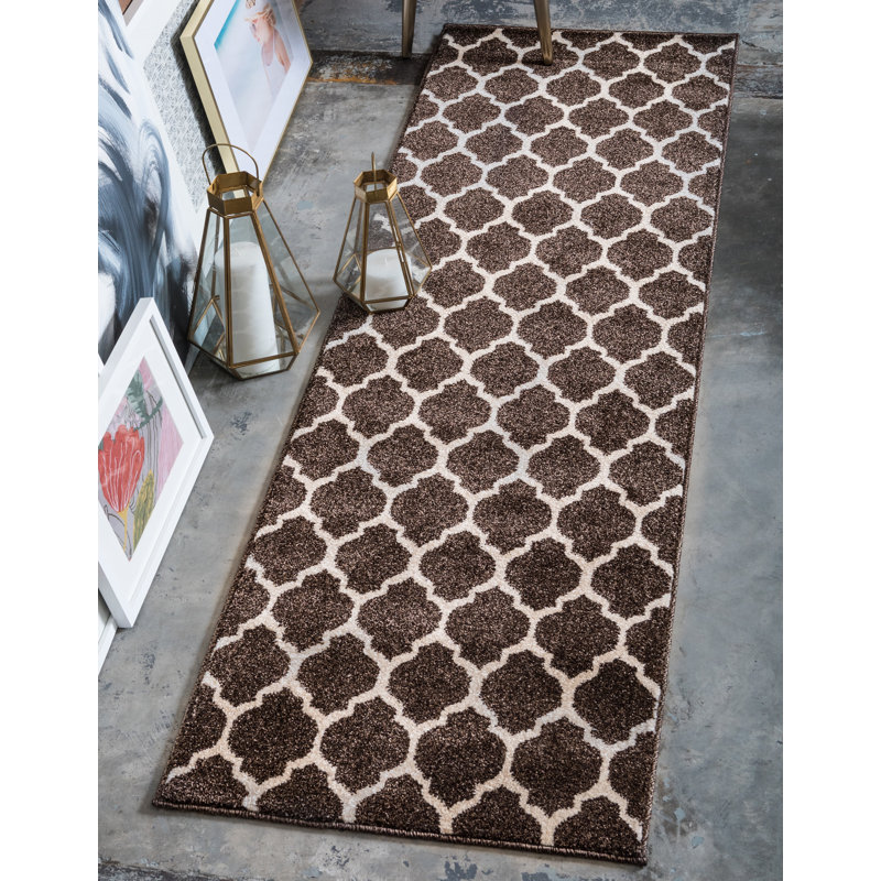 Tapis brun / beige à motif géométrique Molly, Tapis de couloir 2 pi x 6 pi 1 po