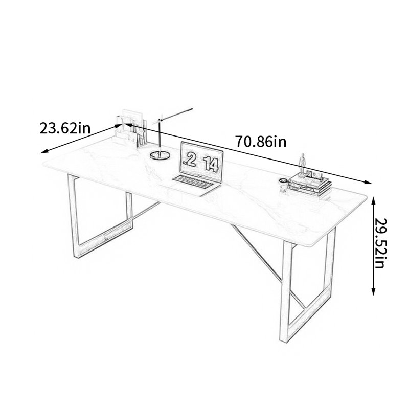Bureau d'écriture Modern Light, Blanc / noir / bleu, H 29,52 po x l 70,86 po x P 23,62 po
