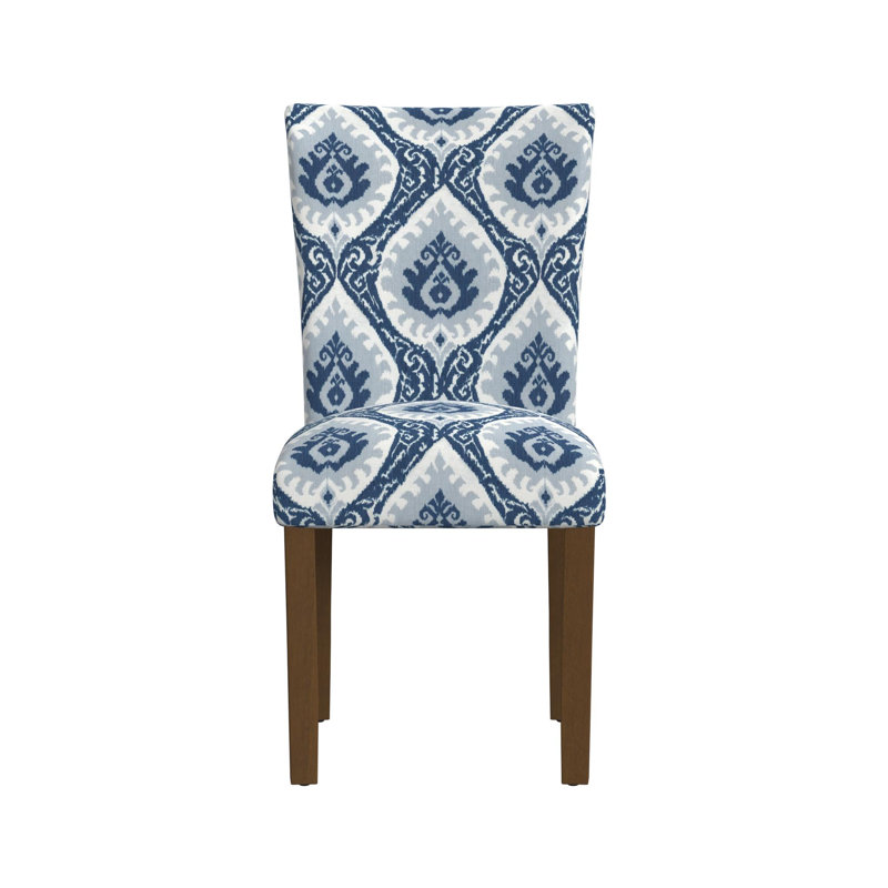Neena Upholstered Parsons Dining Chairs, Blue Ikat Medallion/Mid-Tone Walnut