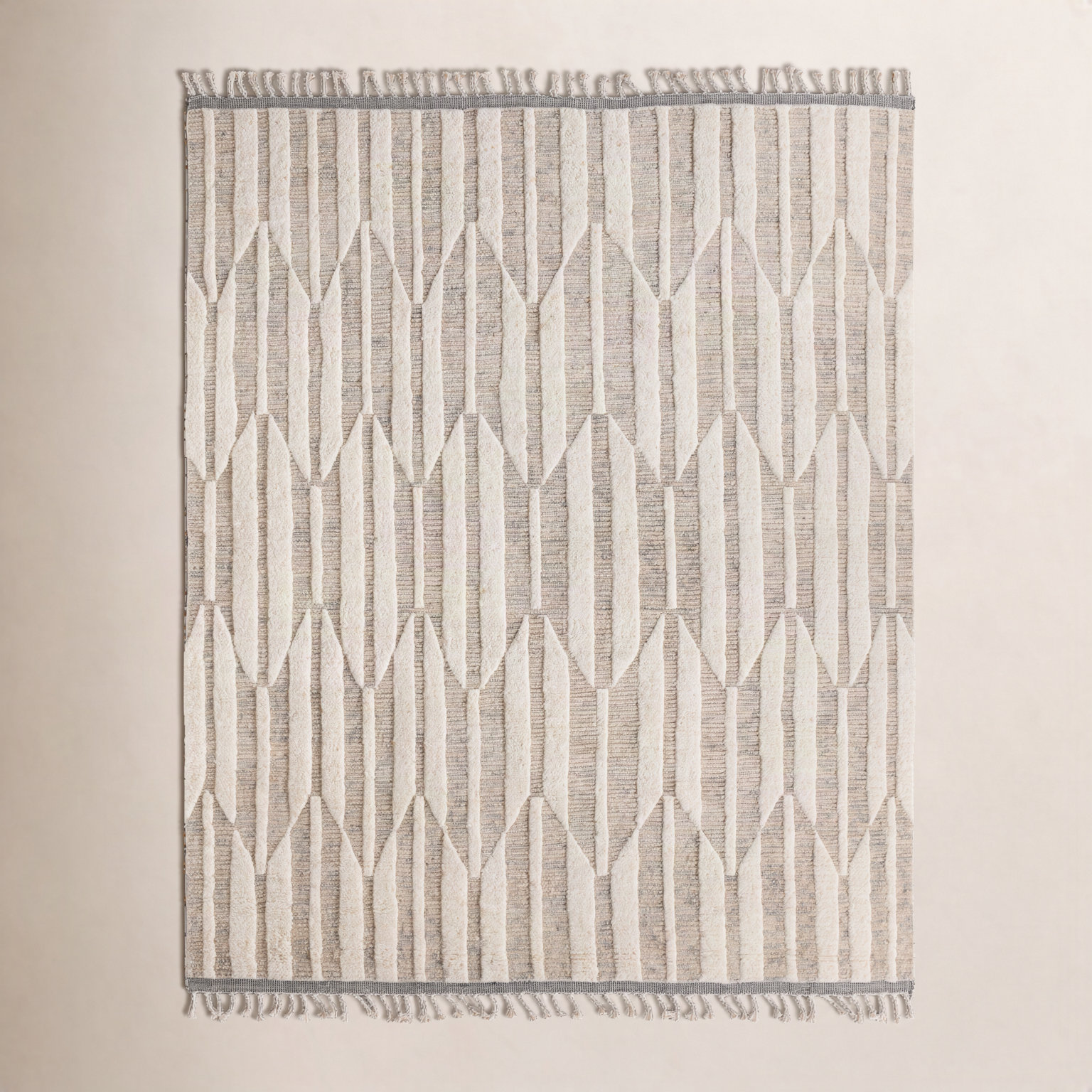 Wesler Beige Ivory Hand-Knotted Wool Rug, Rectangle 9' x 12'