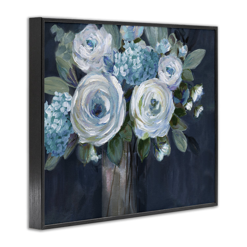 «Blue Mixed Bouquet», estampe numérique encadrée par Nan, H 11 po x l 14 po, Giclée encadrée noir minuit