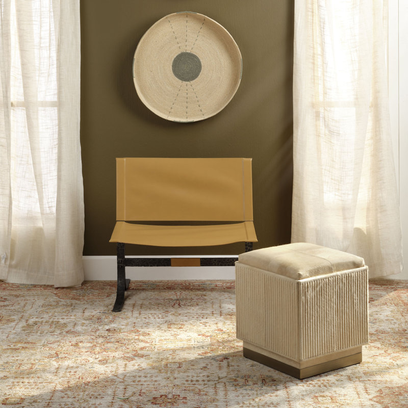 Easton Hide Ottoman, Grey, Tan Genuine Fur