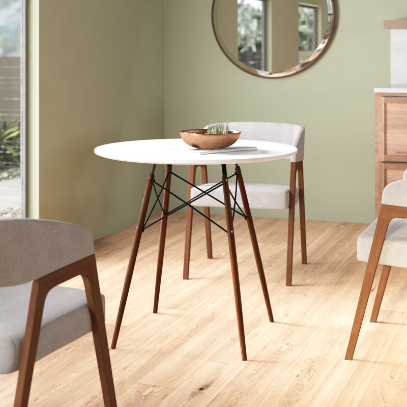 Traynor 32'' Round Dining Table, White, Walnut