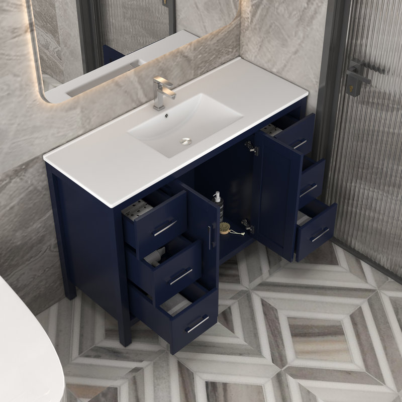 Ensemble de meuble-lavabo simple 48 po avec plateau en céramique Jakiem, Noir