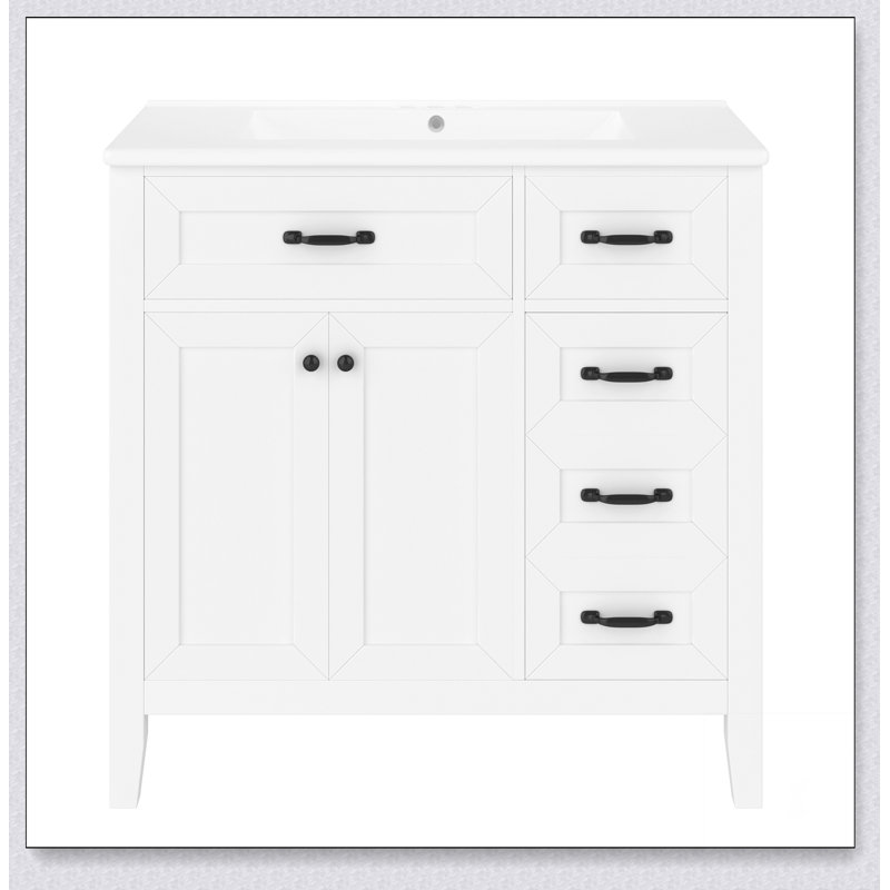 36" Bathroom Vanity with Sink Combo, Bathroom Cabinet with Drawers, Solid Frame and MDF Board (Old Sku:JL000007AAG), White