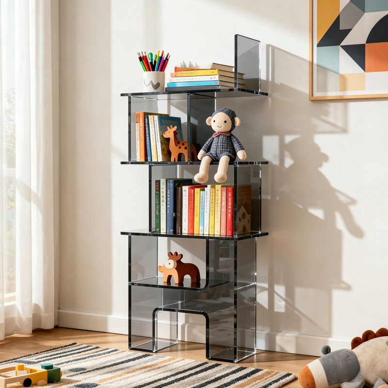 Bibliothèque créative à plusieurs niveaux en acrylique, (4 tablettes) H 47,24 po x l 15,75 po x P 11,81 po