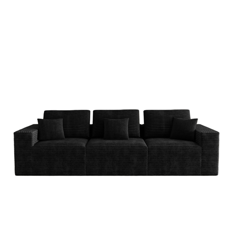 106.30*35.43"Modular Sectional Sofa Seat,Upholstered Compressed Couch For Living Room,Bedroom,Apartment,No Assembly Required,3 PC Free Combination,Plush Corduroy Fabric,BLACK