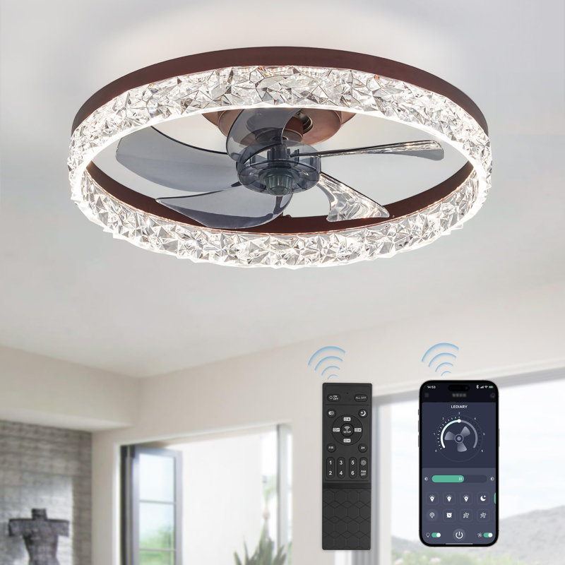 Ventilateurs de plafond modernes de 20 pouces avec lumières et télécommande, Noir, Brun
