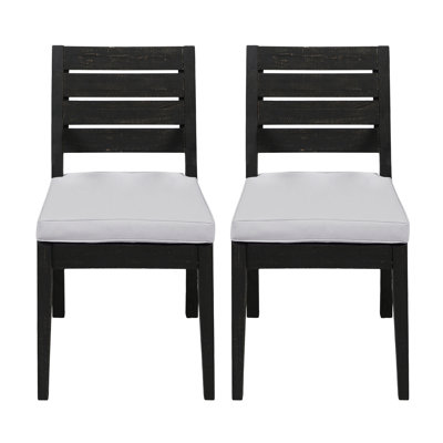 Grey Armless Patio Chair For Dining - Made With Wood And Weather- Fabric Seat Frame Water- Padding