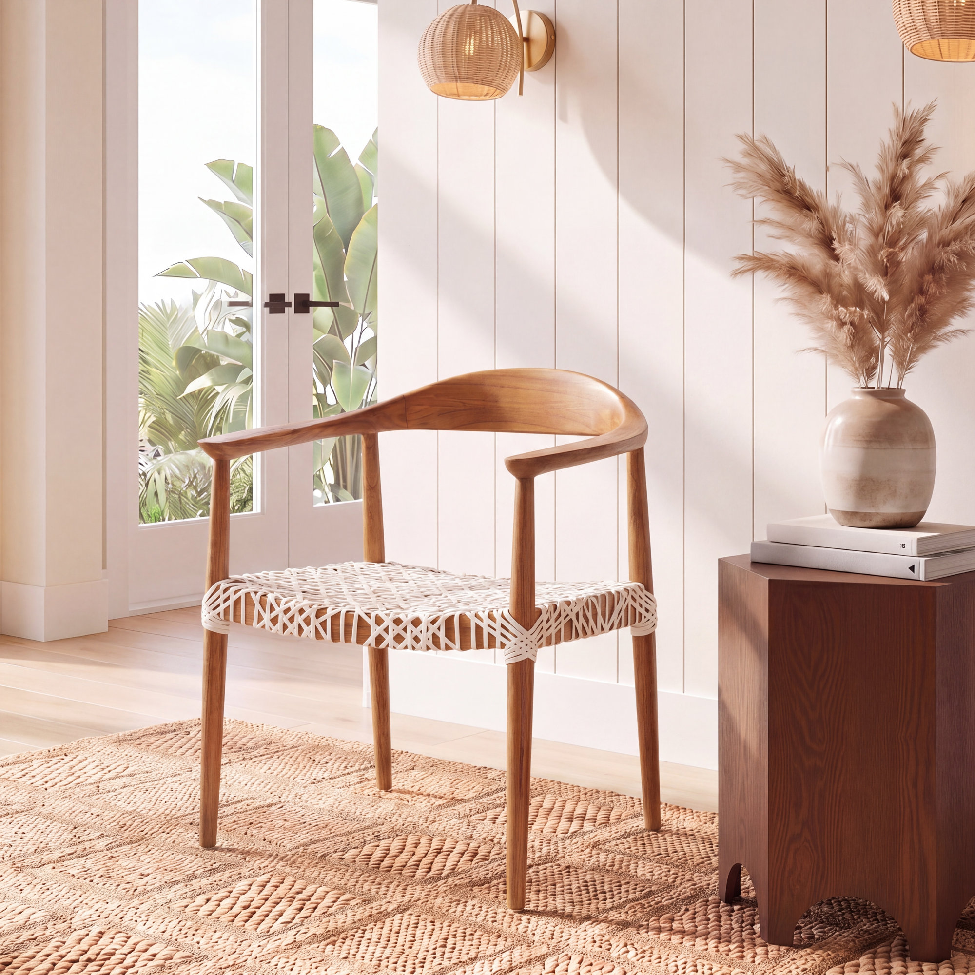 Kazbah Leather Arm Chair, Off-White