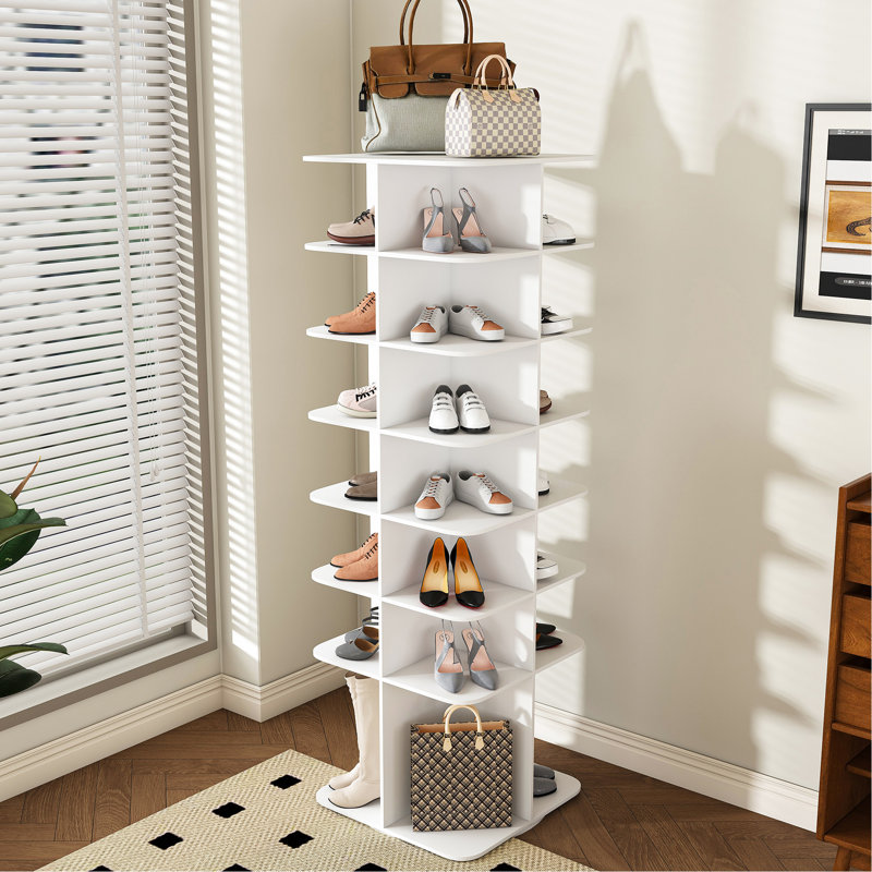 Range-chaussures 7 tournants, support pivotant à 360 °, étagère rotative blanche 7, peu encombrante