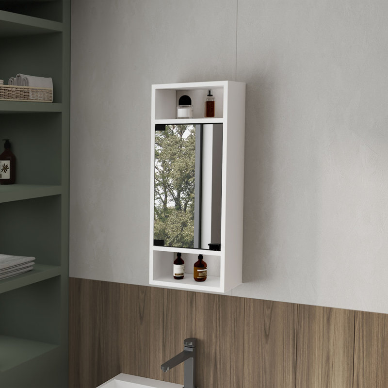 Armoire à pharmacie blanche élégante avec porte en miroir et rangement ouvert polyvalent