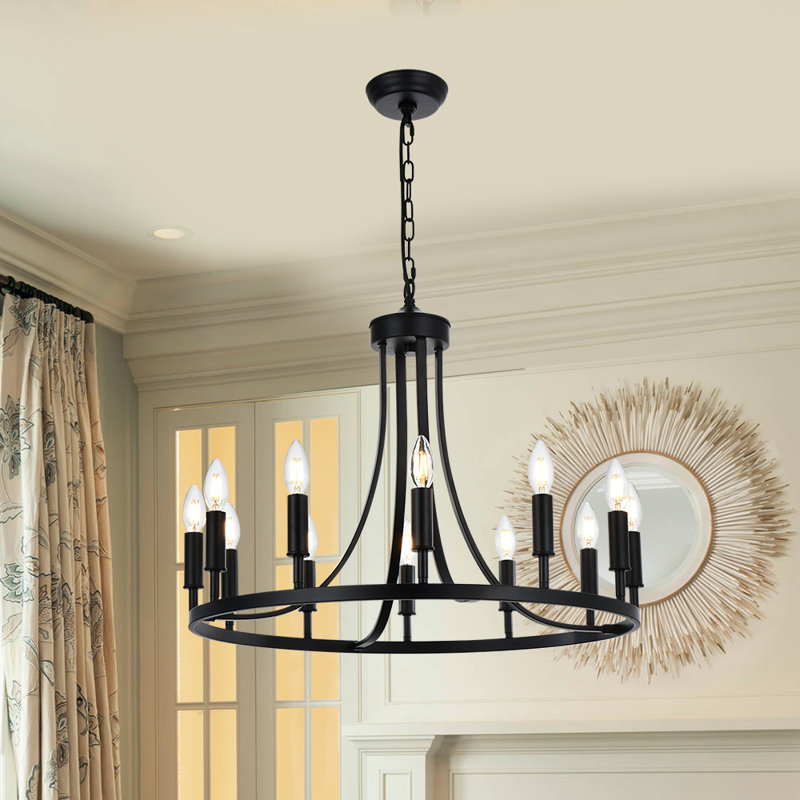 Luminaire suspendu 12 lumières Janyce, Noir mat