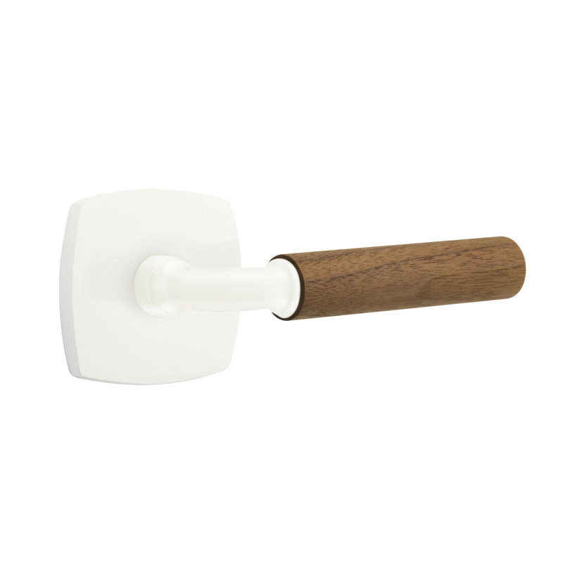 Emtek Select Privacy Leverset w/ Urban Modern Rosette & R-Bar Stem, Dark Walnut Handle, Left, Matte White
