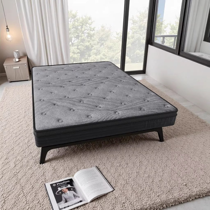 Matelas plein 12 po à fermeté moyenne-ferme avec 560 ressorts ensachés, soutien du corps ciblé et isolement du mouvement, matelas dans une boîte - gris