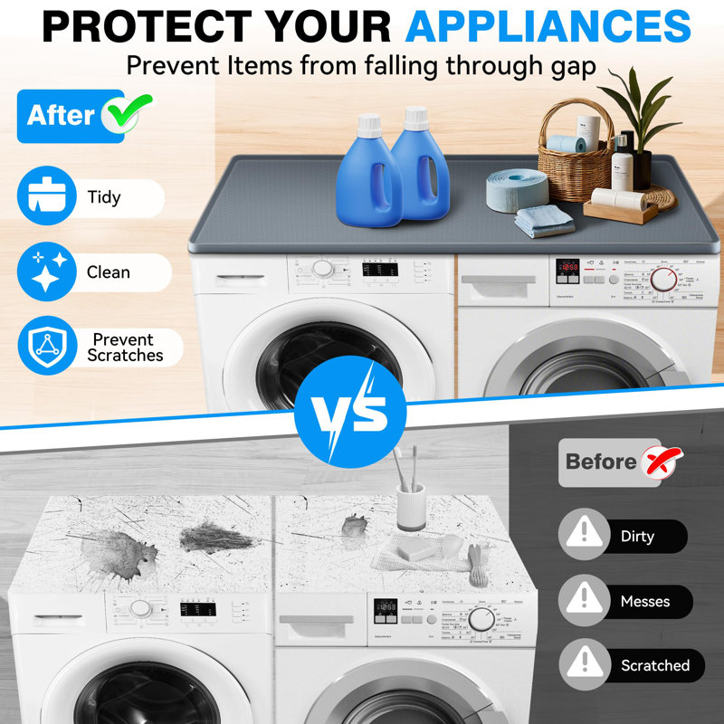 Gray Silicone Non-Slip Washer and Dryer Top Protector