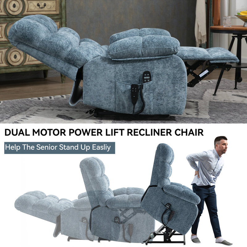 Electric Power Lift Recliners with Power-Remote, Blue