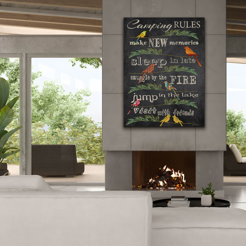 'Camping Rules Blackboard Birds'  by Jean Plout Canvas Wall Art, 12" x 16", 40 po x 54 po