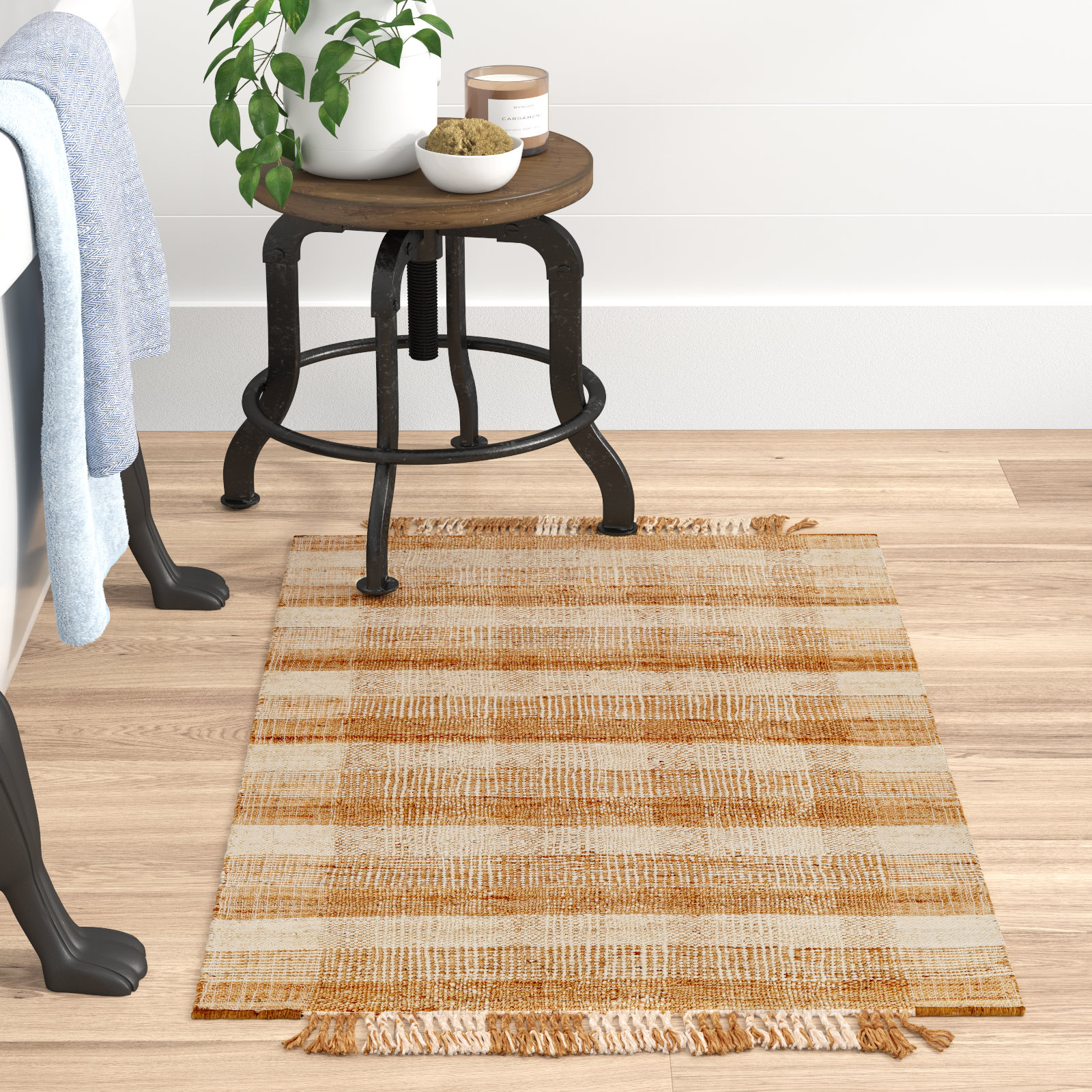 Hand-Woven Plaid Jute Rug, Rectangle 2' x 3'