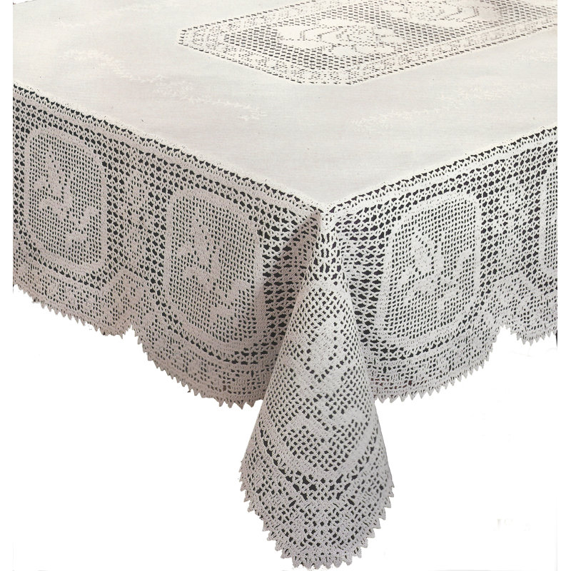 Kenyatta Fine Lace Crochet Floral Vinyl Tablecloth , 54" x 72"