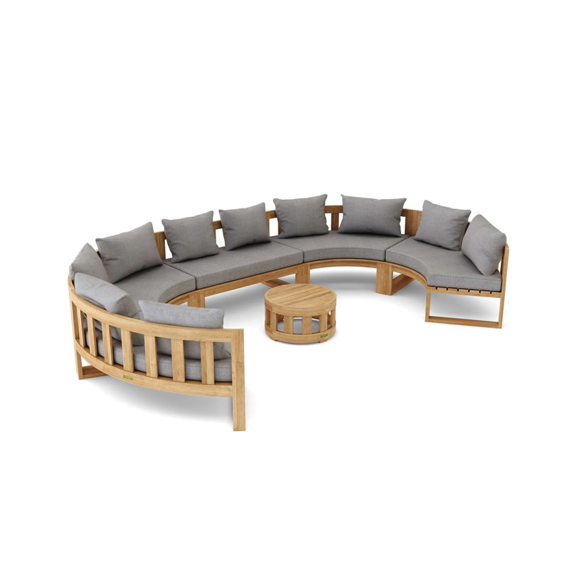 Ensemble de conversation modulaire circulaire en teck Sunbrella avec coussins 6 pièces, Ardoise Cast