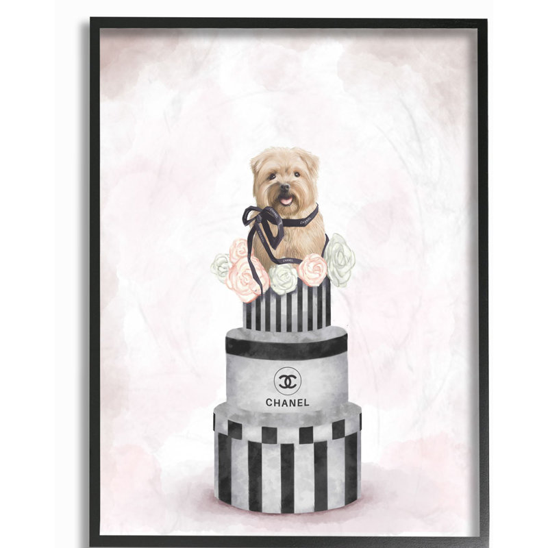 « mode chien box stack », reproduction d’art sur toile rose, H 20 po x l 16 po x P 1,5 po, Giclée encadrée noir minuit