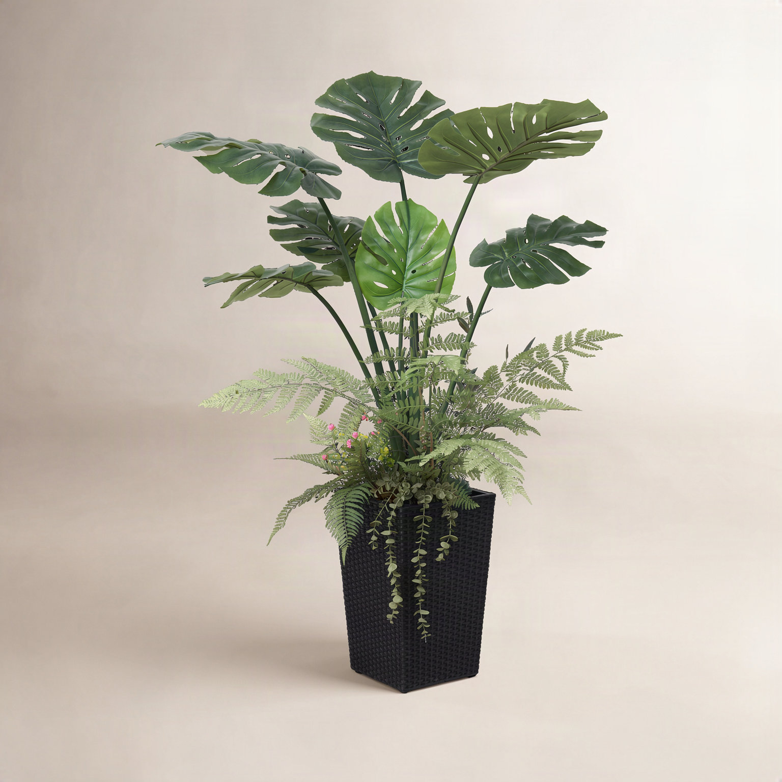 Adcock 48" Monstera Plant in Decorative Vase, Black