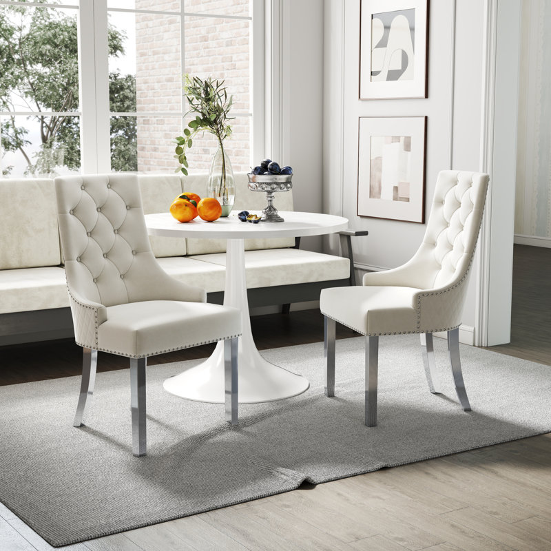 Chaise de salle à manger rembourrée en velours avec pieds en métal, 2, Beige