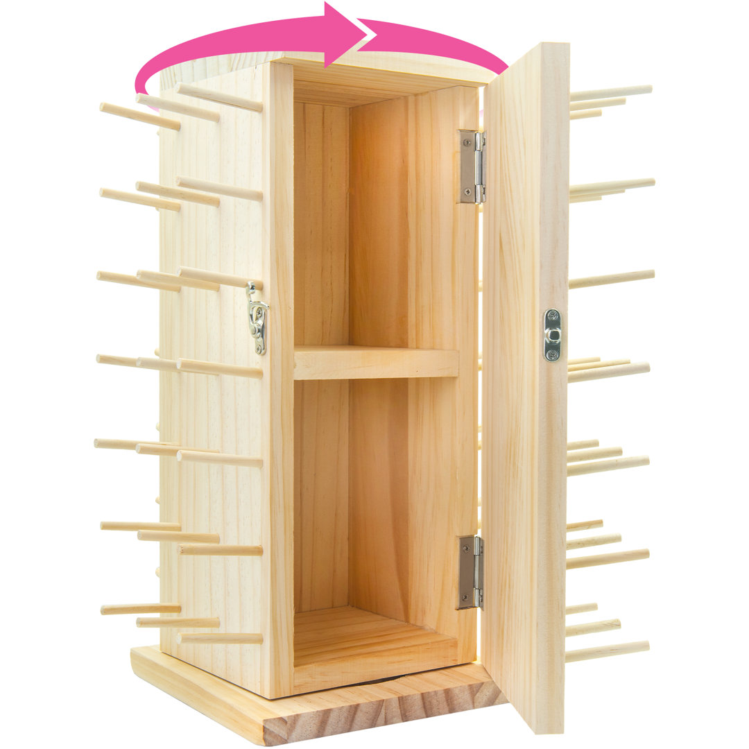 Pink Power 84 Spools Thread Sewing Storage Stand - Rotating Wooden Thread Holder Stand Pink Power