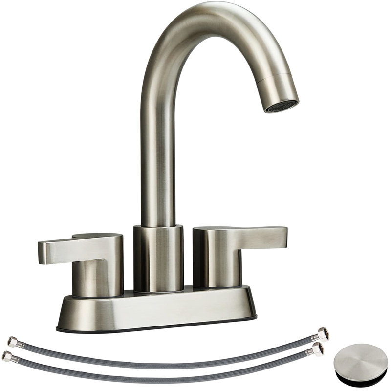 2 Handle Bathroom Sink Faucet In Brushed Nickel - Valve, 4" Installation , Convenient Water Temperature And Volume Control