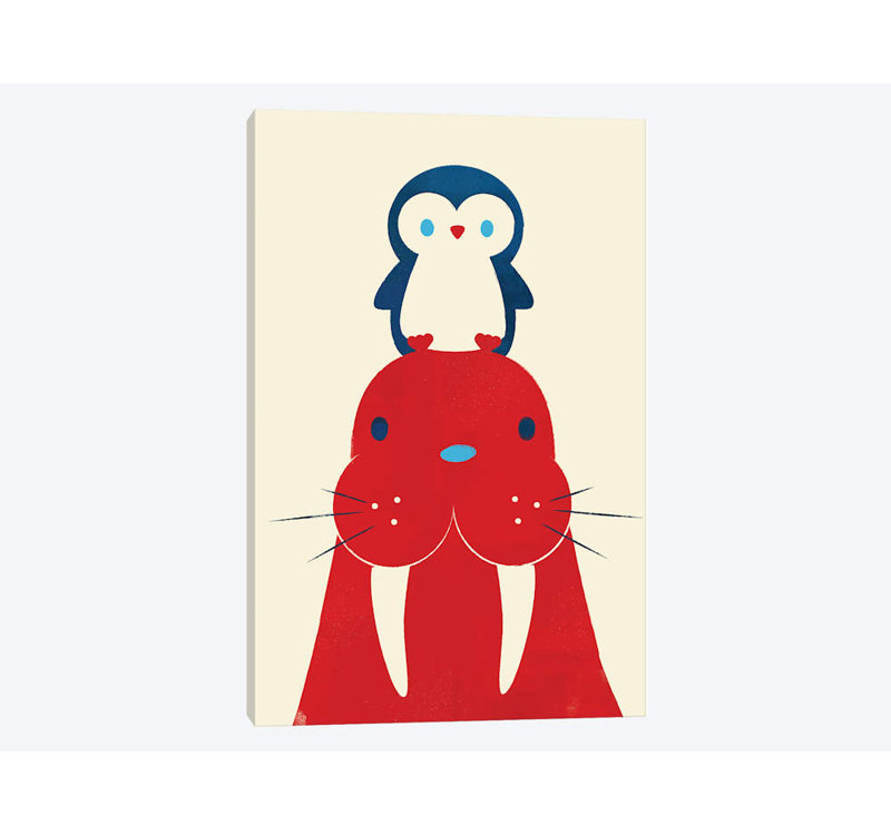 Impression sur toile tendue «Penguin and Walrus», H 12 po x l 8 po x P 0,75 po, Toile tendue, Pas de tapis