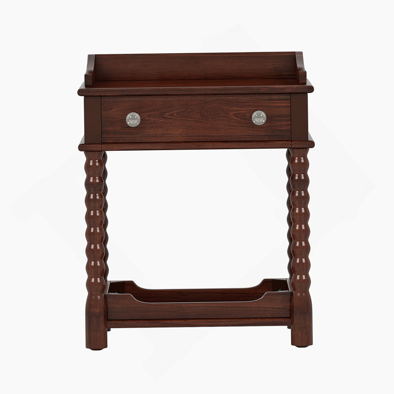 Retro Style Nightstand With Drawer And Open Shelf For Bedroom, Bedside Table With Turned Legs And Metal Handle,Walnut, Walnut