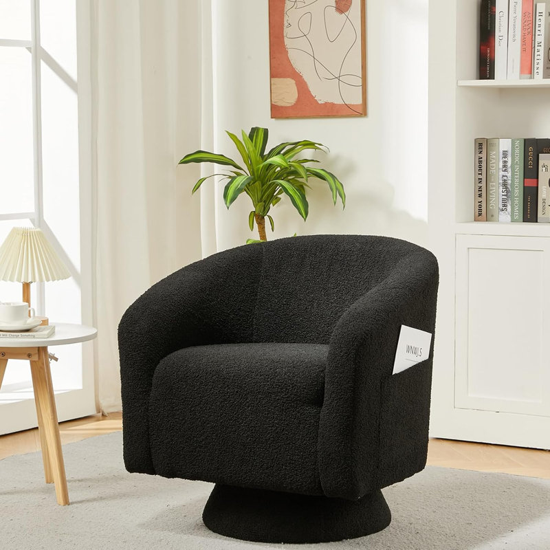 Fauteuil pivotant à 360° en bouclette, fauteuil club Sherpa noir