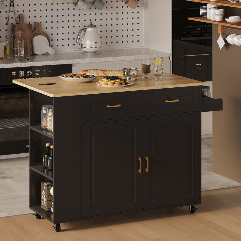 Îlot de cuisine l 47,2 po avec tiroirs et armoires Tieshka , Noir